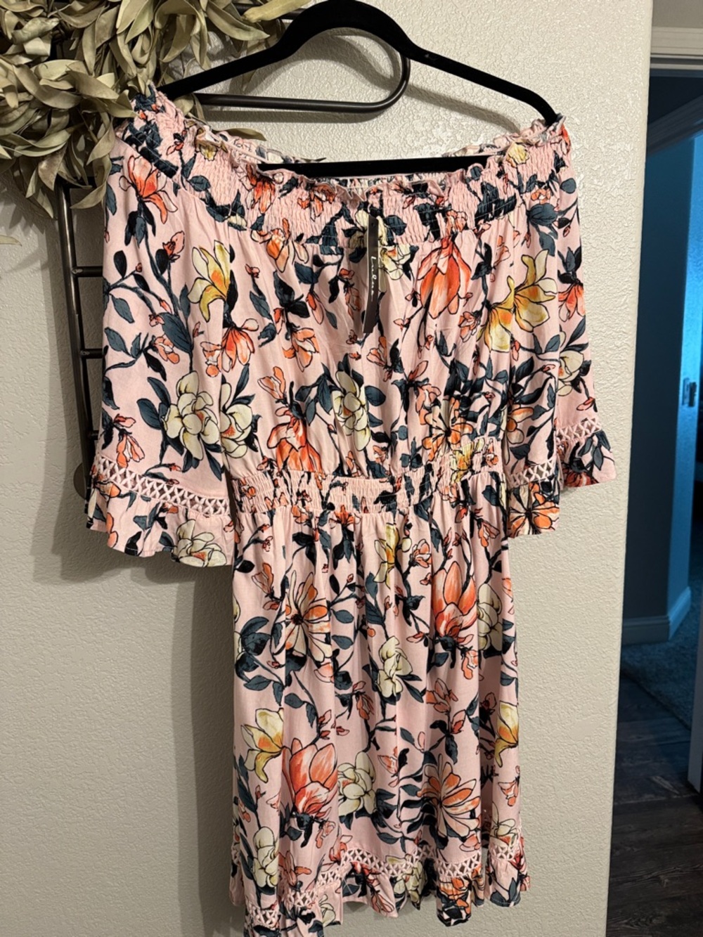 Lulu's Pink Floral Off-Shoulder Mini Dress